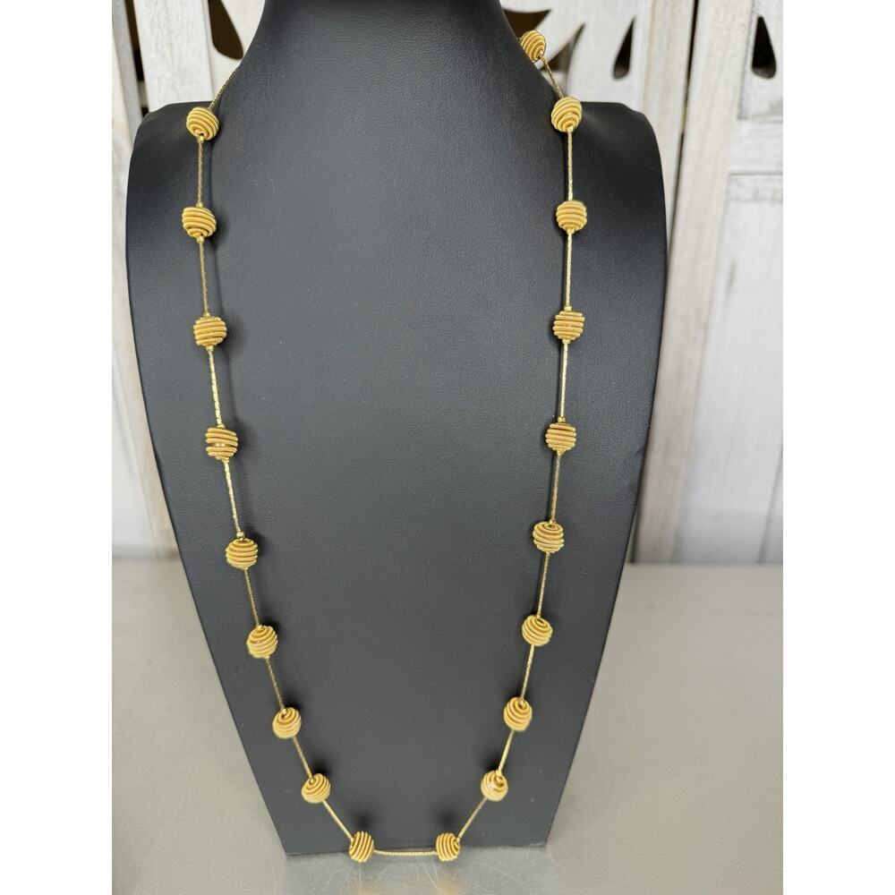 Vintage Trifari Gold Tone Coiled Bead Station Necklace 80s 90s Hollywood Glam